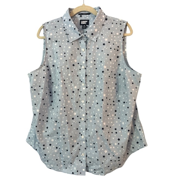 Lands End Shirt No Iron Supima Button Up Blue/White Stripe Long Sleeve Women 1X - Picture 2 of 5